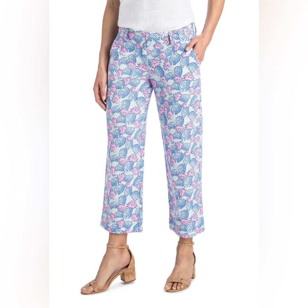 Vineyard Vines Pineapple Cropped Catamaran Linen Ankle Pants Size 8 Resortwear